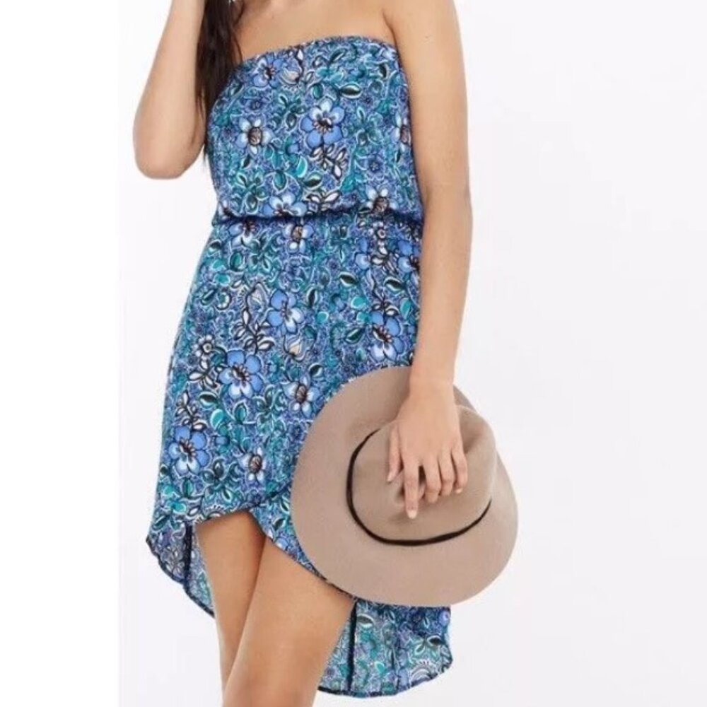 Express Colorful Floral Strapless Hi-Lo Faux Wrap Dress Size M